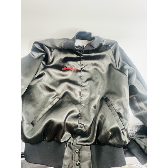Vintage Chevrolet Heartbeat of America Jacket Mens Large Black Satin Bomber 90s - Picture 9 of 14
